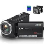 Video Camera 2.7K QHD Camcorder 50MP YouTube Vlogging Camera 16X Digital Zoom Camcorders with Webcam 270 Degree Rotation Screen 32G SD Card and 2 Batteries Recording While Charging