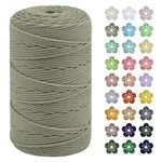 LEREATI Macrame Cord 3mm x 200m, Thick Macrame Rope Natural Cotton Rope Craft String, 4 Strand Twisted Cotton Cord Yarn for DIY Plant Hanger, Wall Hanging, Christmas Decoration (Bean Green)