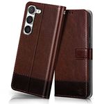 FLIPPED Vegan Leather Flip Case Back Cover for Samsung Galaxy S23 5G (Flexible, Shock Proof | Hand Stitched Leather Finish | Card Pockets Wallet & Stand | Brown with Coffee)
