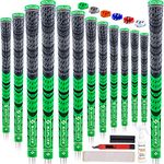 SAPLIZE Golf Grips 13 Piece with Complete Regripping Kit, Midsize, Cord Rubber, Hybrid Golf Club Grips, Fluorescent Green