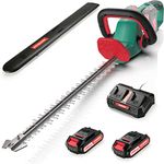 HYECHO Cordless Hedge Trimmer, 36V 2 * 2.0AH Brushless Battery Electric Hedge Cutter, 60CM Dual Action Blades 26MM Cutting Diameter, Double Switches & Safety Shield (Battery & Charger Included)