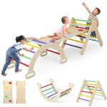 OLAKIDS Climbing Toys for Toddlers, 5 in 1 Kids Wooden Montessori Triangle Set Climber Toy with Ramp Ladder Arch for Playground, Indoor Climb Activity Jungle Gym Play Structure for Boys Girls