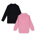 CLAP Unisex Kids Woolen Warm Full Sleeves Skivi/Sweater/Inner Round Neck for Winter Combo Pack of 2 (Black Pink, 7-8 Years)