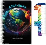 Global Datebooks Dated Middle School or High School Student Planner for Academic Year 2024-2025 includes Ruler/Bookmark and Planning Stickers (Block Style - 5.5"x8.5" - Painted Globe)