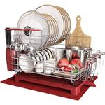 MAJALiS Dish Drying Rack with Drainboard Set, Two Tier Large Dish Drainers with Drainage, Stainless Steel Dish Dryer Rack for Sink and Counter (Red)