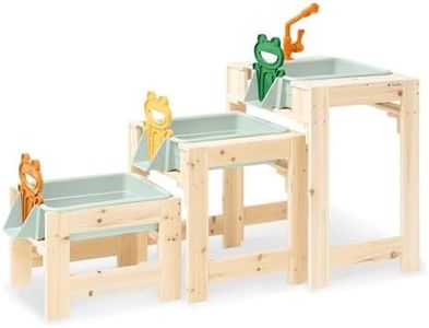 PINOLINO Wasserspieltisch-Set Frolino, 3-teilig, Outdoor Wasserspielzeug für Kinder, Gartenspielzeug aus Holz, mit Wasserhahn & Schlauchanschluss, 3 Spieltische inkl. Wannen, ab 3 Jahren