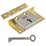 Extra Large Brass Half Mortise Chest or Box Lid Lock w/Skeleton Key | S-12 (with One Key)