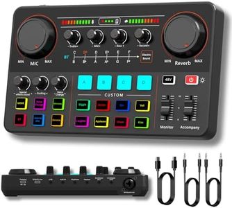 HOSONGIN Audio Interface for Beginners - Streaming Podcast Mixer with Pro-preamp, 48V Phantom Power, Voice Changer, Customizable Sound Effects, Noise Reduction for Podcasting, Gaming, Recording