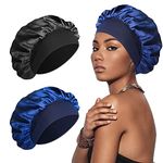 SWEET VIEW Silk Bonnet, Silk Hair Wrap for Sleeping, Soft and Comfortable Satin Sleep Cap, Black, Navy