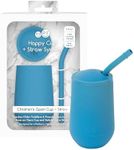 ezpz Happy Cup + Straw System - 24 months+ (Blue) - 100% Silicone Cup + Straw for Older Toddler + Preschoolers