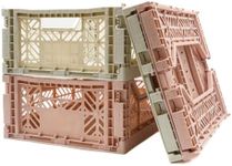 Collapsible Storage Box, Foldable Crate Organizer Bin with Handle, Stackable Crates for Home Organization (MilkTea-LightGray, 14L - 4 Pack)