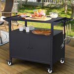 SEUNSHANY Outdoor Grill Table with Storage, Movable Grill Cart, Outdoor Kitchen Island Prep Stand Station,Blackstone Griddle Stand, BBQ Serving Cart Rolling Bar Cart with 4 Utensil Hooks