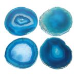 Blue Agate Coaster for Coffee Table, Set of 4 Natural Geode Coasters for Drink, 3.5-4" Stone Coaster Agate Decor for Housewarming Birthday Wedding Gift Mother's Day (Blue)