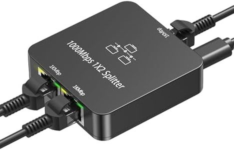 RJ45 Ethernet Splitter 1 in 2 Out, 1000Mbps Internet Splitter Adapter 2 Devices Simultaneous Networking, with USB Power Cable for Cat5/5e/6/7/8 Cable