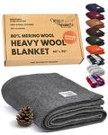 Woolly Mammoth Woolen Company Merino Wool Travel Blanket - 66 x 90 In, Grey - Picnic Blanket with Heavyweight Insulation for Camping Essentials