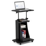 Giantex Mobile Podium Stand, Height Adjustable Laptop Cart with Tilting Tabletop & Storage Compartments, Rolling Lectern with Lockable Casters for Classroom, Church, Home Office, Black, GX10571WH-CB