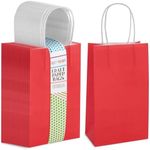 BLUE PANDA 25-Pack Red Gift Bags with Handles - Small Paper Treat Bags for Birthday, Wedding, Retail (5.3x3.2x9 In)