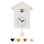 WALPLUS Minimalist Cuckoo Clock with Removable Pendulum – Modern Birdhouse Design with Soft Chimer Cuckoo Sound, Battery Operated Wall Clock for Home Décor - [White Cuckoo Clock White Window]