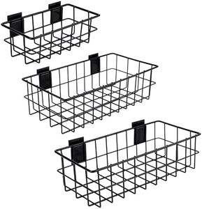 3pcs Slatwall Baskets, Black Metal Wall Baskets - Reusable Slatwall Panel Bins for Shops, Rooms & Office Storage Organization