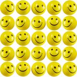 Smile Face Stress Balls (Bulk Pack of 24) for Kids and Adults, 2 Inch Yellow Fun Happy Face Squeeze Balls for Anxiety Relief, Hand Therapy or Sensory Fidget Toy