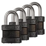 High-Security Steel Commando Lock Blackout Padlock Set- 4 Pack- Anti-Pick Technology, Laminated for High Corrosion & Weather Resistance