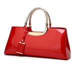 jessie Patent Leather Structured Shoulder Handbag Women Evening Party Satchel Crossbody Top Handle Bags, Red, One Size