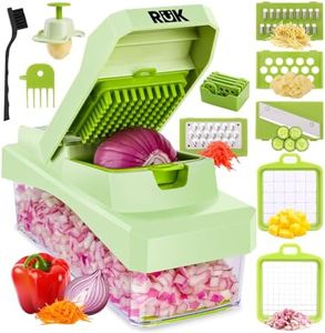 RüK 10-in-1 Vegetable Chopper – 6 Blade Veggie Chopper with Container, Food Dicer, Onion Cutter, Cheese Grater, Mandoline Slicer, Kitchen Gadgets & Home Essentials (Green)