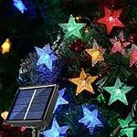 Windpnn 30Ft 50 LED Solar String Lights Outdoor, 8 Modes Multicoloured Solar Lights Outdoor Garden Lights, Waterproof Solar Star String Lights for Christmas Ramadan Eid Wedding Party Garden Patio Yard