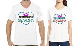 Pooplu Couple Regular Fit Promoted to Grandma and Grandpa Cotton Graphic Printed V Neck Half Sleeves Pootlu Tshirt. Love, Valentines Day, Couple Regular Fit Tshirts.(Oplu_White)