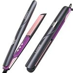 LANDOT Flat Iron Hair Straightener 1-inch: Straightener and Curler 2 in 1 - Professional Ceramic Straightening Iron for Straighten Curl Wave Hair - Dual Voltage 12 Digital Heat Settings 250-450F