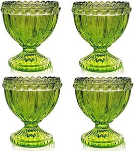 Green Glass Easter Egg Cup for Soft or Hard Boiled Egg Holder - Set of 4 Egg Holders for Breakfast Brunch, Kitchenware, Easter Decoration Egg Cup for Spring Home Party Tableware Decor Favors