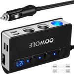 OOWOLF 7 in 1 180W Quick Charge 3.0 Cigarette Lighter Adapter, with Cigarette Lighter Function, for 12V-24V Car, 3-Socket Splitter, 4 USB Ports Car Power Adapter for GPS, Dash Cam, Phone, Tablet etc