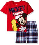 Disney Infant Baby Boys Mickey Mouse Plaid Short Set with T-Shirt, Red 12 Months