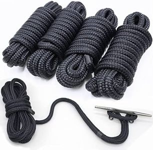 INNOCEDEAR 4 Pack 1/2” X 15’ Dock Lines|Marine-Grade Double-Braided Nylon Dock Line with 12” Eyelet.Hi-Performance Boat Rope Mooring Rope Black Dock Line