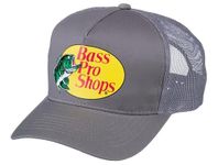 Bass Pro Shops Men's Trucker Hat Mesh Cap (Grey) - One Size Fits All Snapback Closure - Great for Hunting