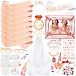 CGBOOM 36Pcs Hen Do Accessories, 1 Bride to be Sash 8 Team Bride Sashes Cascading Veil Bridal Tiara Wedding Photo Booth Props Kit for Bridal Shower Bachelorette Party Hen Night Party Rose Gold Wedding