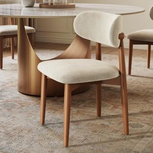 POVISON Modern Dining Chairs Set of 8, Armless Dining Room Chair with Sackcloth Cushions and Dark Walnut-Coloured Ash Wood, Pre-Assembled Design