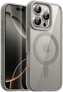 JETech Coque Magnétique pour iPhone 16 Pro Max 6,9 Pouces Compatible avec MagSafe, Étui Housse Antichoc Bumper, Cadre en TPU Mat de Couleur Unie, Dos Transparent Anti-Rayures (Titane Naturel)