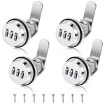 4 Pieces Security Combination Cam Lock 30mm Silver Coded Cabinet Lock Metal Security Locks Bright Chrome Zinc Alloy Password Lock for Cabinet Deposit Box