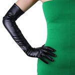 DooWay Soft Long Leather Dress Gloves for Women Evening Party Costume Faux Lambskin Cosplay 24 inches (Black-Touchscreen)