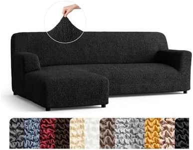 PAULATO BY GA.I.CO. Stretch Sectional Sofa Slipcovers 1-Piece Non-Slip – Elastic L Shape Couch Cover – Soft Furniture Protector Washable – Black (Left-Facing Chaise 70"-145" Wide)