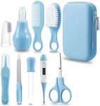 PandaEar Baby Healthcare and Grooming Kit, Baby Safety Set Baby Comb, Brush, Finger Toothbrush, Nail Clippers, Scissors, Nasal Aspirator, Baby Essentials Nursery Care Kit (Blue)