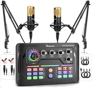 Podcast Equipment Bundle for 2, Audio Interface with Voice Changer Plus Condenser Microphones for Live Streaming, DJ Mixer Perfect for Podcast Recording, Gaminging, Singing, YouTube (P900)