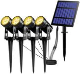 T-SUN Solar Spot Lights, 4-in-1 5W Solar Powered LED Spotlights Outdoor Waterproof Auto ON/Off Solar Wall Lights for Garden, Yard, Driveway, Pool Area(Warm White-3000K)