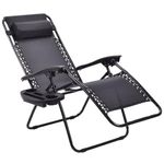 ZOPPER Zero Gravity Chair - Outdoor Adjustable Sunlounger With Cup Holder & Headrest Pillow | Folding Heavy-Duty Textoline Reclining Chair - Black