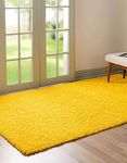 Carpet Plus Shaggy Carpet Plain Fur Rugs for Bedroom Living Room 7x7 Feet Round Plush Microfiber 2 Inch Height Yellow Color