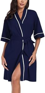 COLORFULLEAF 100% Cotton Dressing Gown Women's Bathrobes Lightweight Short Sauna Kimono Soft Women Sleepwear Short Sleeve, navy blue, Medium