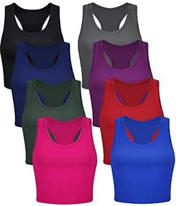 Geyoga 8 Pcs Women Basic Crop Tank Tops Sleeveless Racerback Crop Cotton Top, Green, Black, Gray, Navy, Red, Blue, Purple, Large