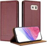 Mo-Beauty Mobile Phone Case for Samsung Galaxy S6 Edge, PU Leather Flip Foldable for Samsung S6 Edge with Stand Function Card Slots Magnetic Case (Burgundy)