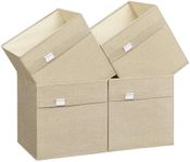 SONGMICS Storage Cubes, Set of 4 Cube Storage Bins, 13 x 13 x 13 Inches, 2 Handles, Oxford Fabric and Linen-Look Fabric, Easy to Clean, Foldable, Metal Label Holders, Sand Beige UROB233Y04